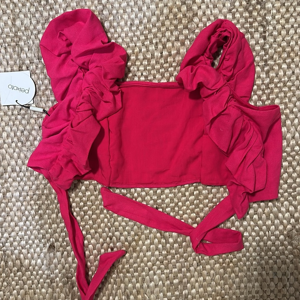 NWT Pink Ruffle Crop Top - Picture 3 of 5